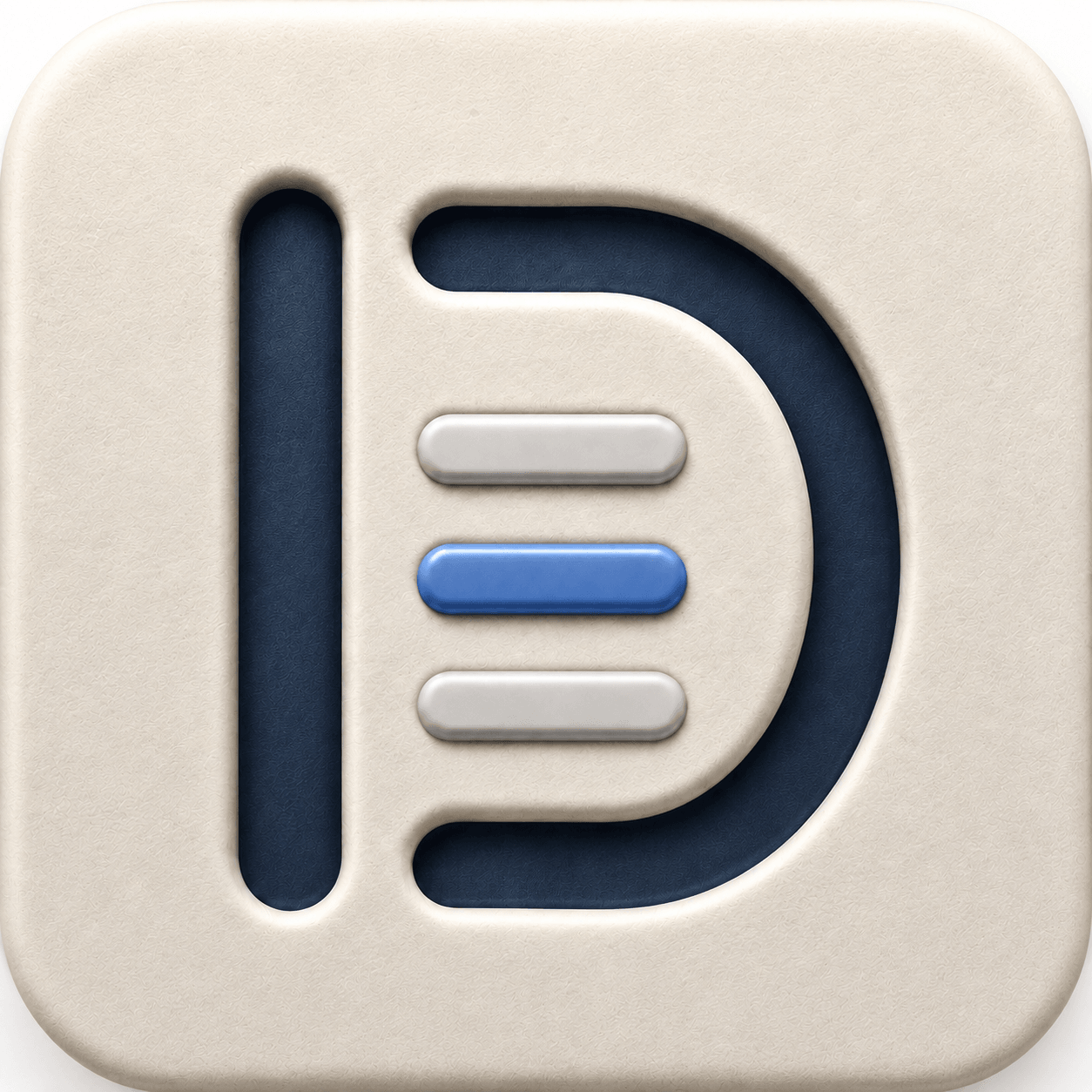 Downright sculpted cream and blue app icon